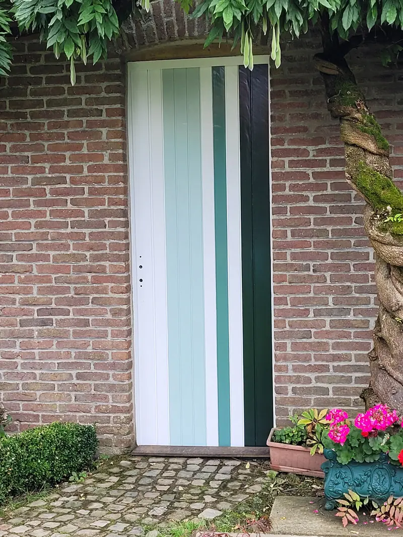 Photo d'une porte d'entrée en vue complète façade, peintures et effets décoratifs