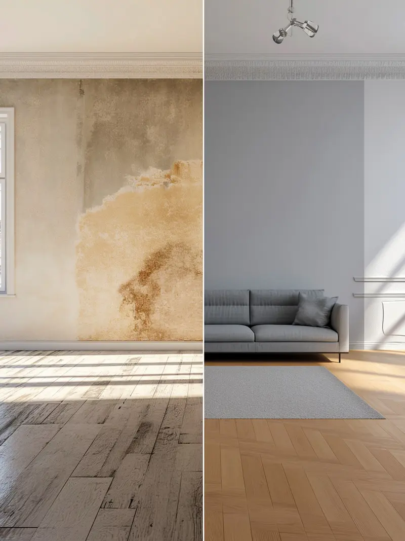 photo d'une pièce avec un revêtement de type parquet stratifié refait à neuf